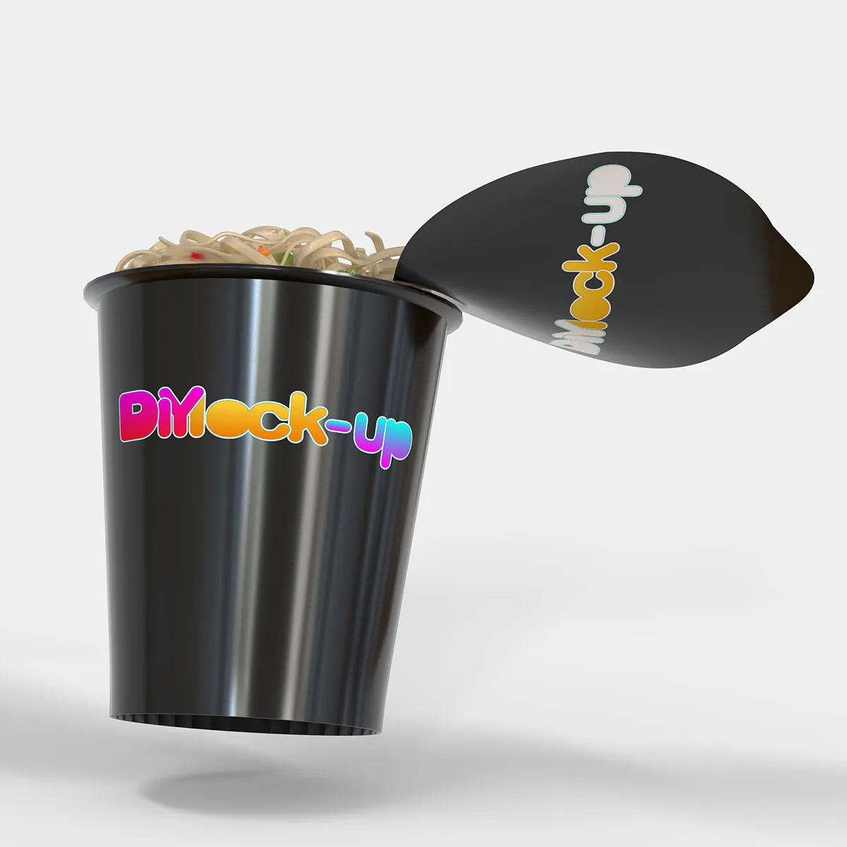 black cup of ramen with opened lid