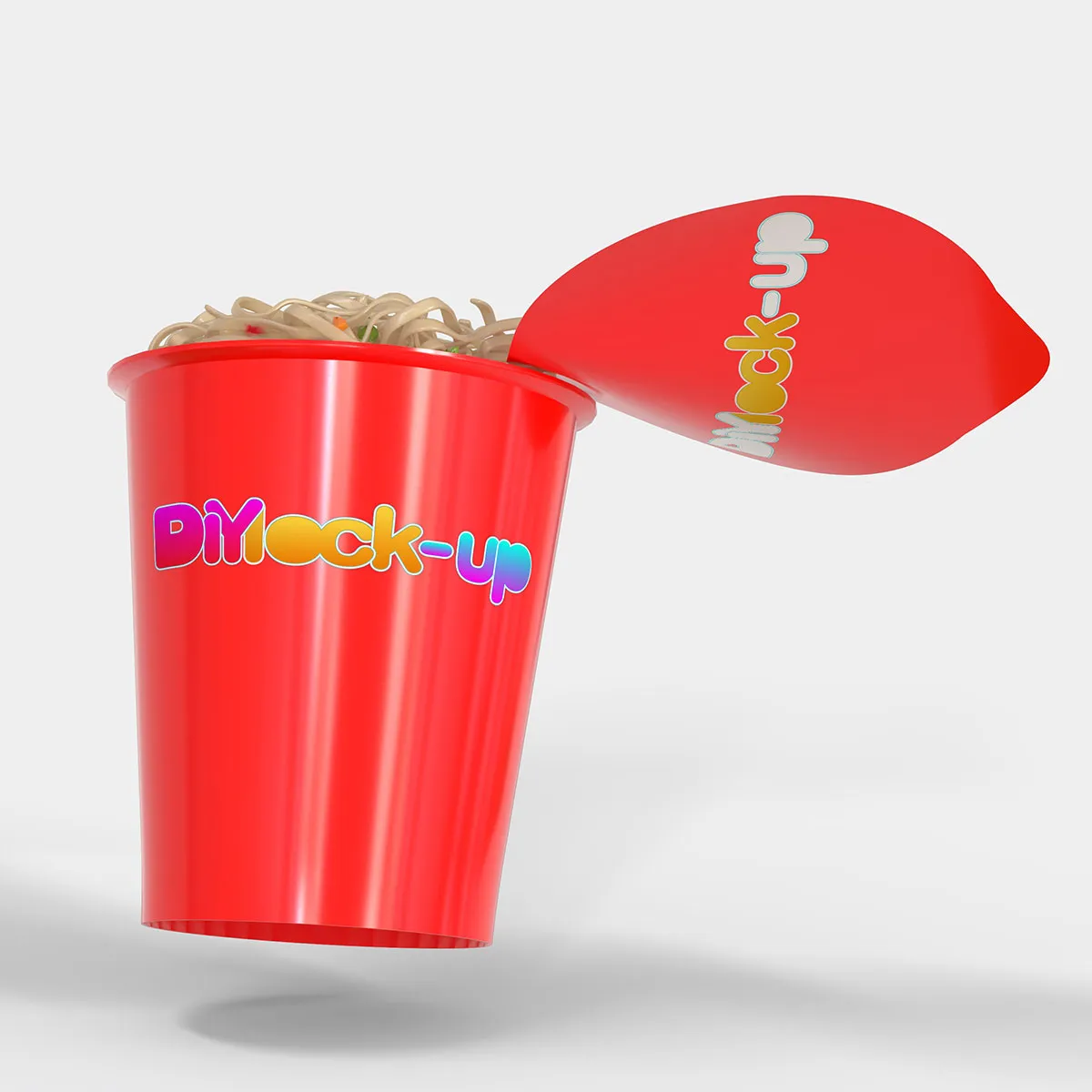 red cup of ramen with opened lid