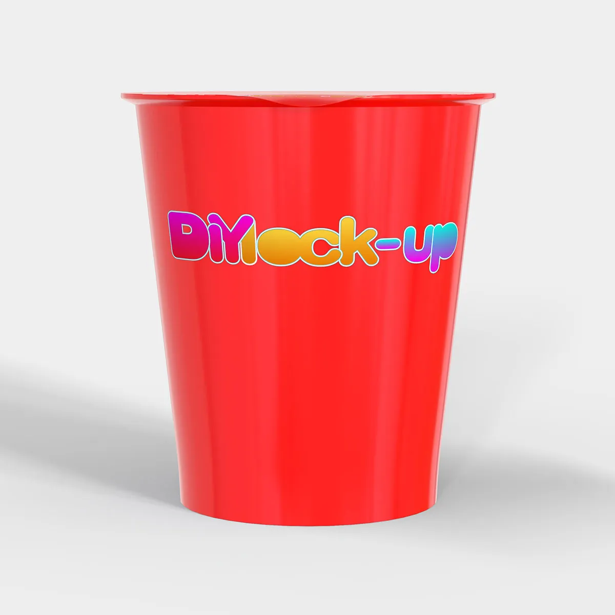 red cup of ramen from front angle