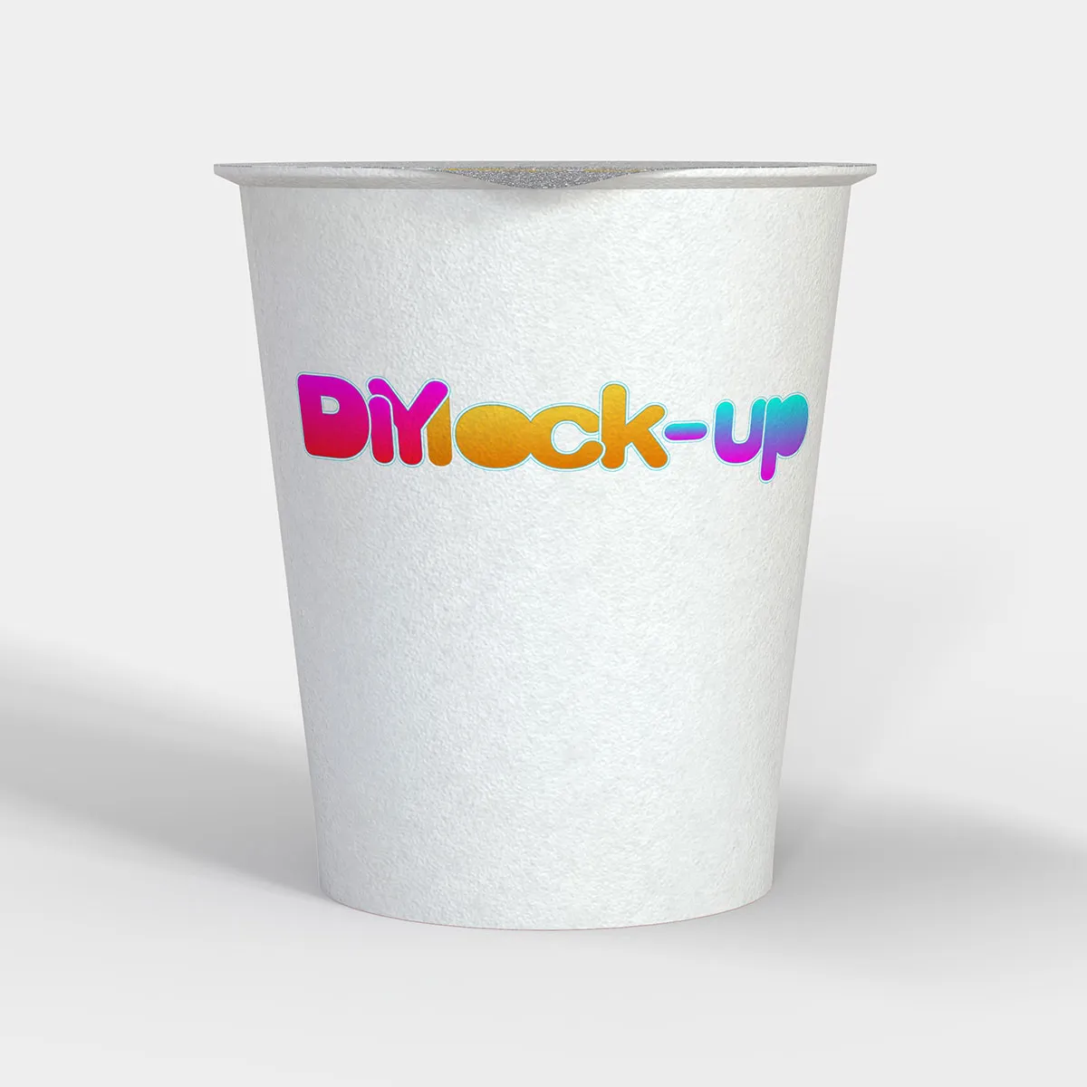 white foam cup of ramen with aluminium lid front angle