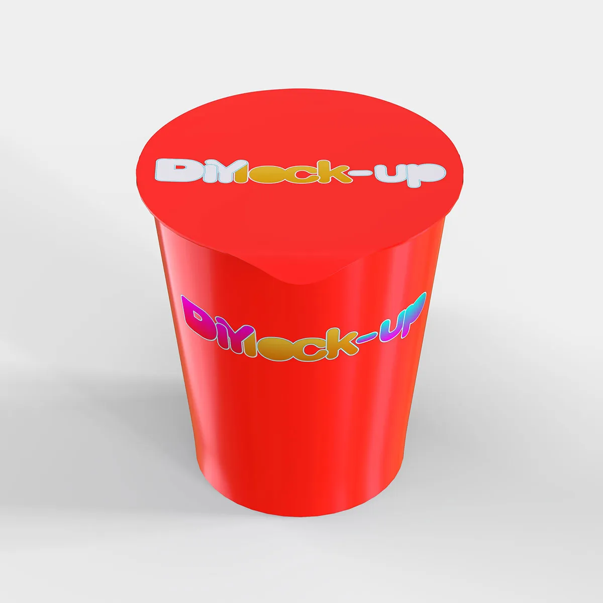 red cup of ramen from top angle