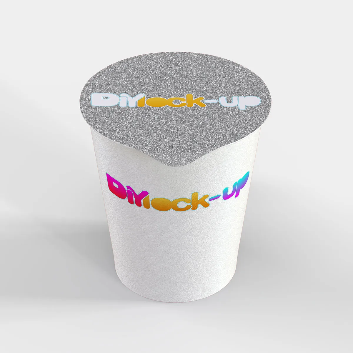 white foam cup of ramen with aluminium lid from top angle