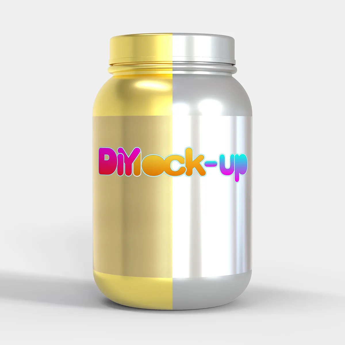 protein powder container in gold and silver color