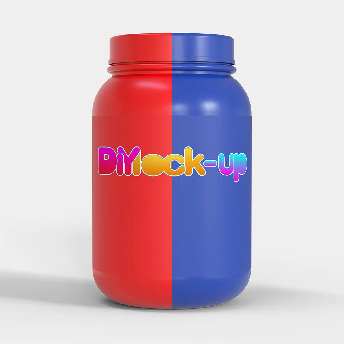 protein powder container in red and blue color