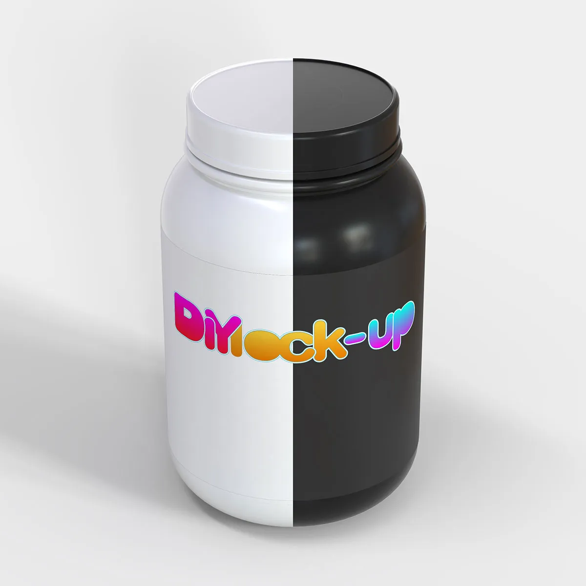 protein powder container in white and black color from top view