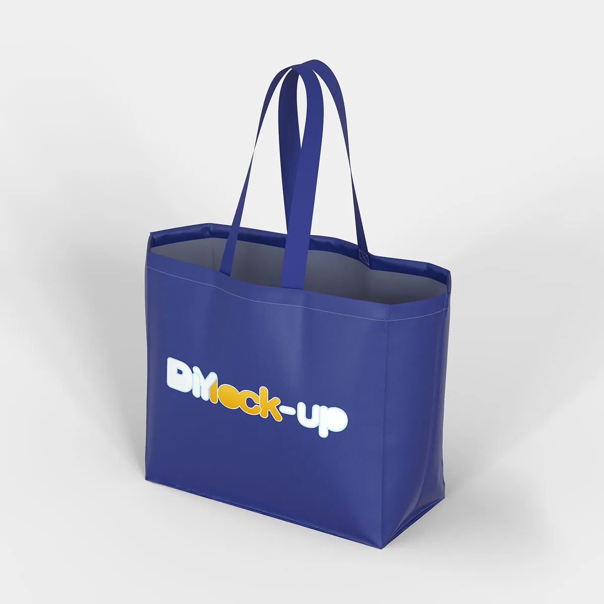 reusable grocery bag in blue color in diagonal view