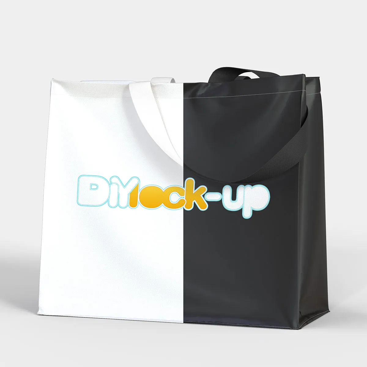 reusable grocery bag in black and white color with drooping handles