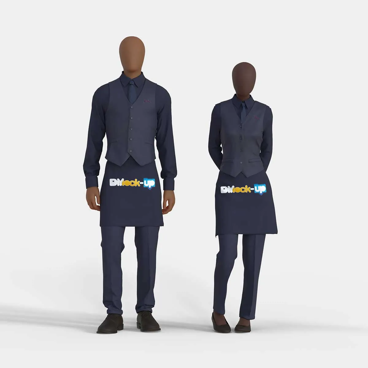 bartenders man and a woman wearing a blue uniform