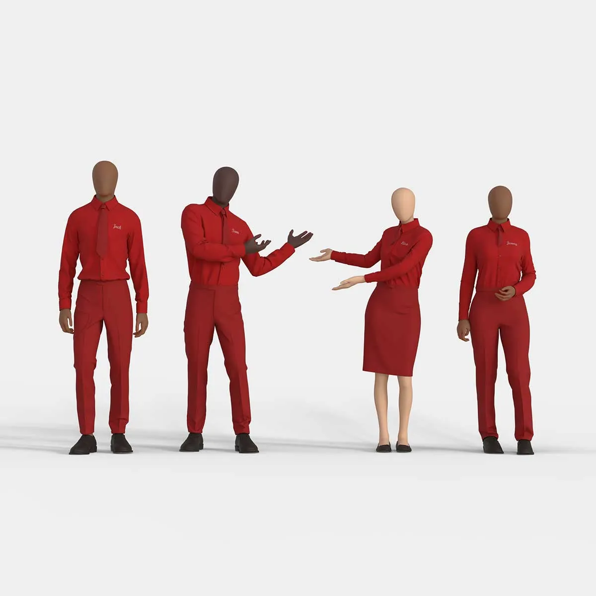 restaurant staff team wearing a red uniform