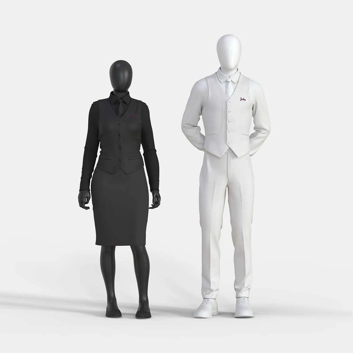 waitress and waiter wearing a black and white uniform