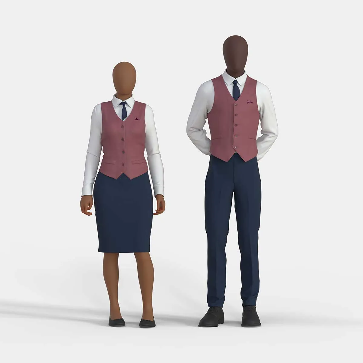 waitress and waiter wearing a modern uniform